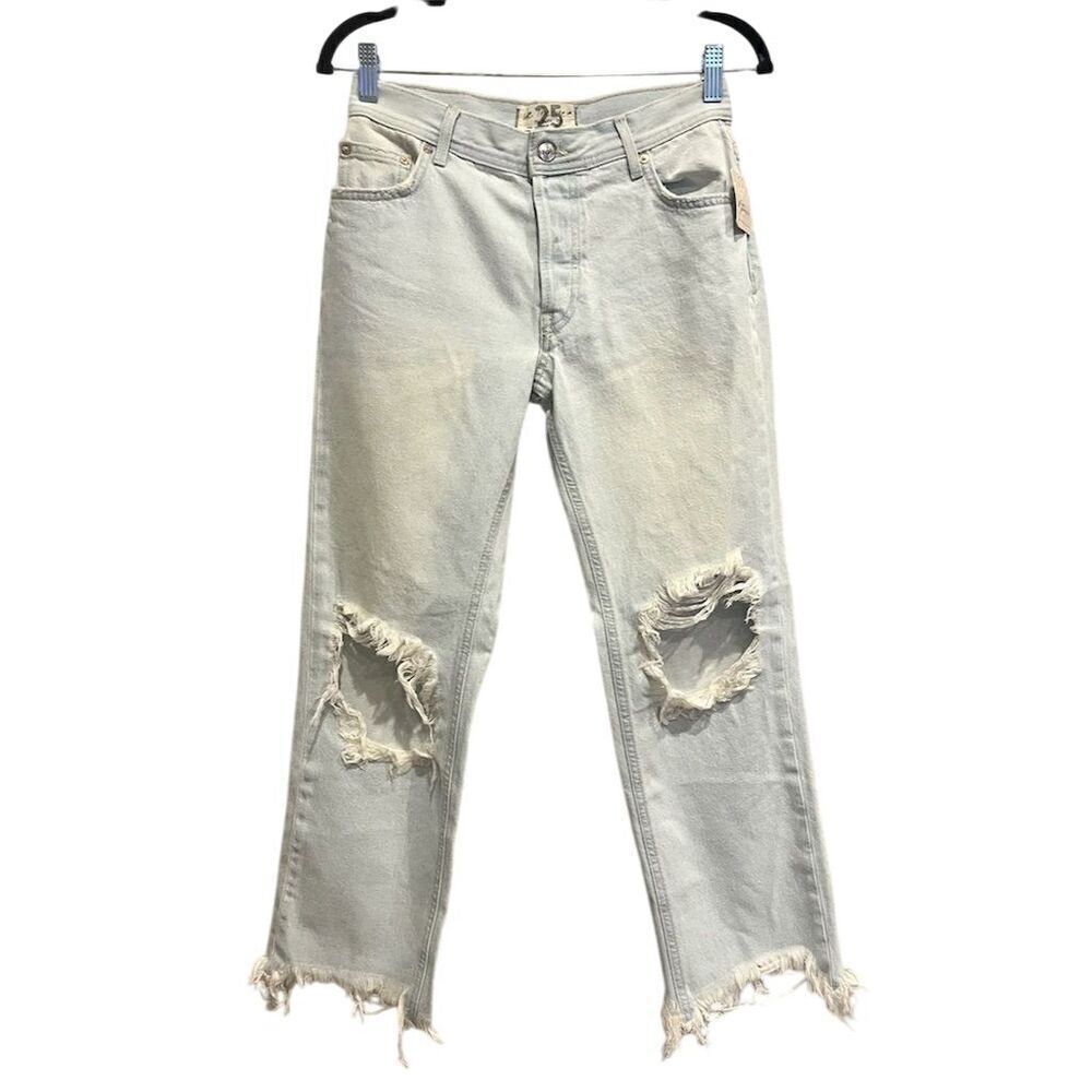 Free People We The Free Maggie Jeans Women's 25 Blue Distressed Mid-Rise Crop - Picture 5 of 16